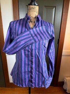 Thomas Pink Purple and Blue Striped Button-Down Blouse